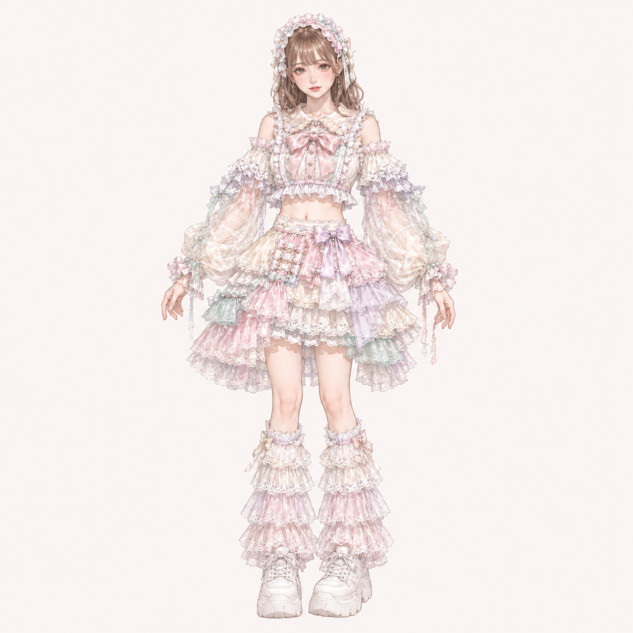 iCONiQの衣装イメージ。パステルカラーのフリルとレースが印象的なガールズアイドル衣装。